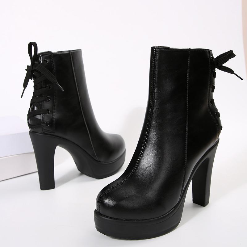 Fashion Block Heel Booties 2025 New Platform High Heels Women's Autumn and Winter Versatile