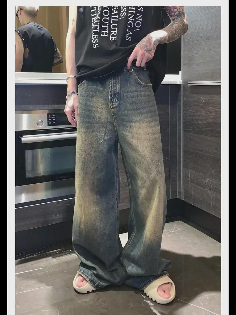 Herren Retro Gradient Wide-Leg Jeans – Trendy, Loose Fit für Herbst & Winter