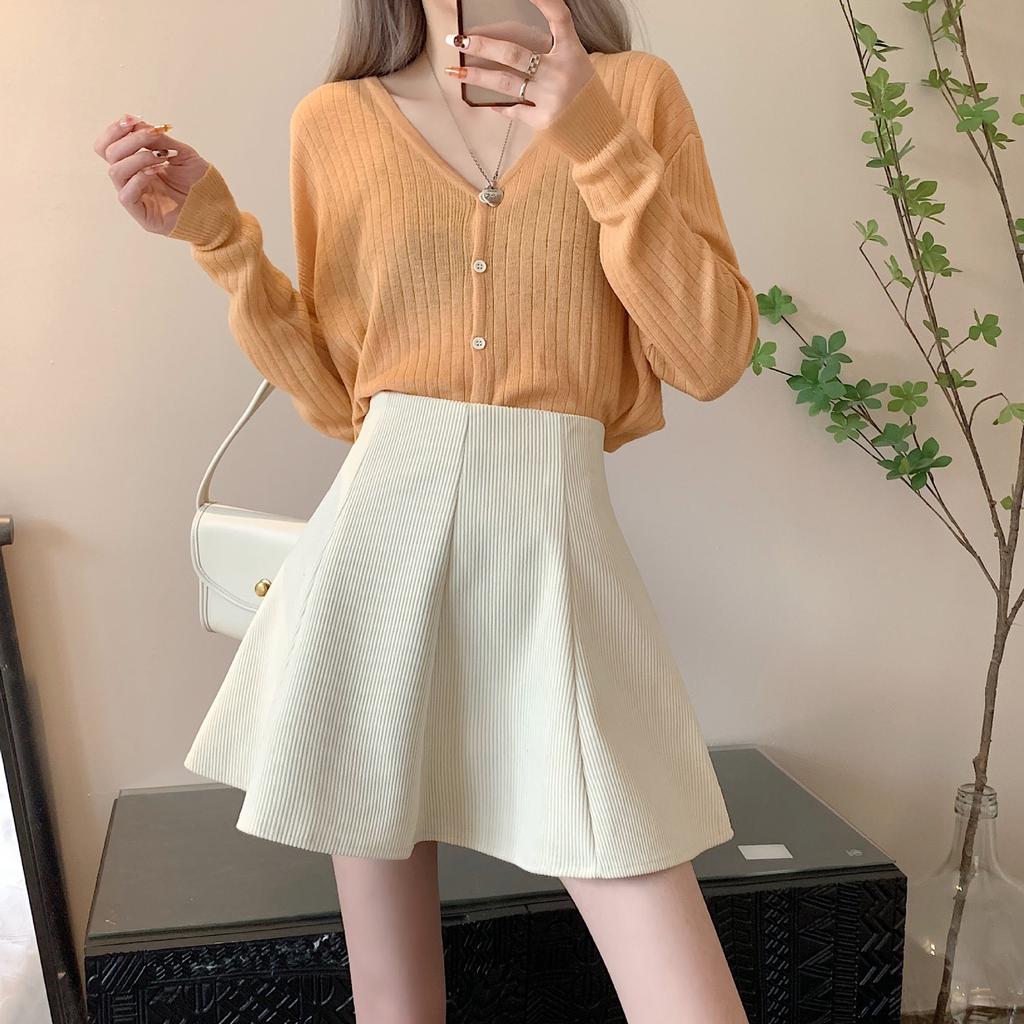 Corduroy Skirt for Women Autumn Winter Pleated Skirt High-Waisted Slimming Pencil Skirt Fashionable Casual All-match Versatile A-Line Skirt