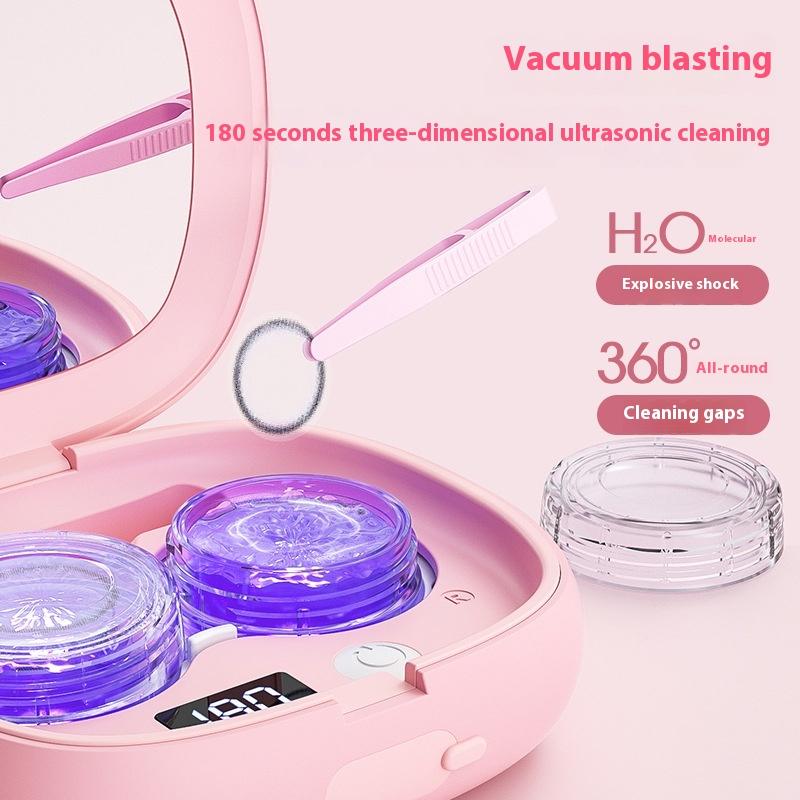 Contact Lens Ultrasonic Cleaning Machine Small Size Travel Rechargeable 3 Gear Cleaning Modes With Mirror Cleaning Box Adults