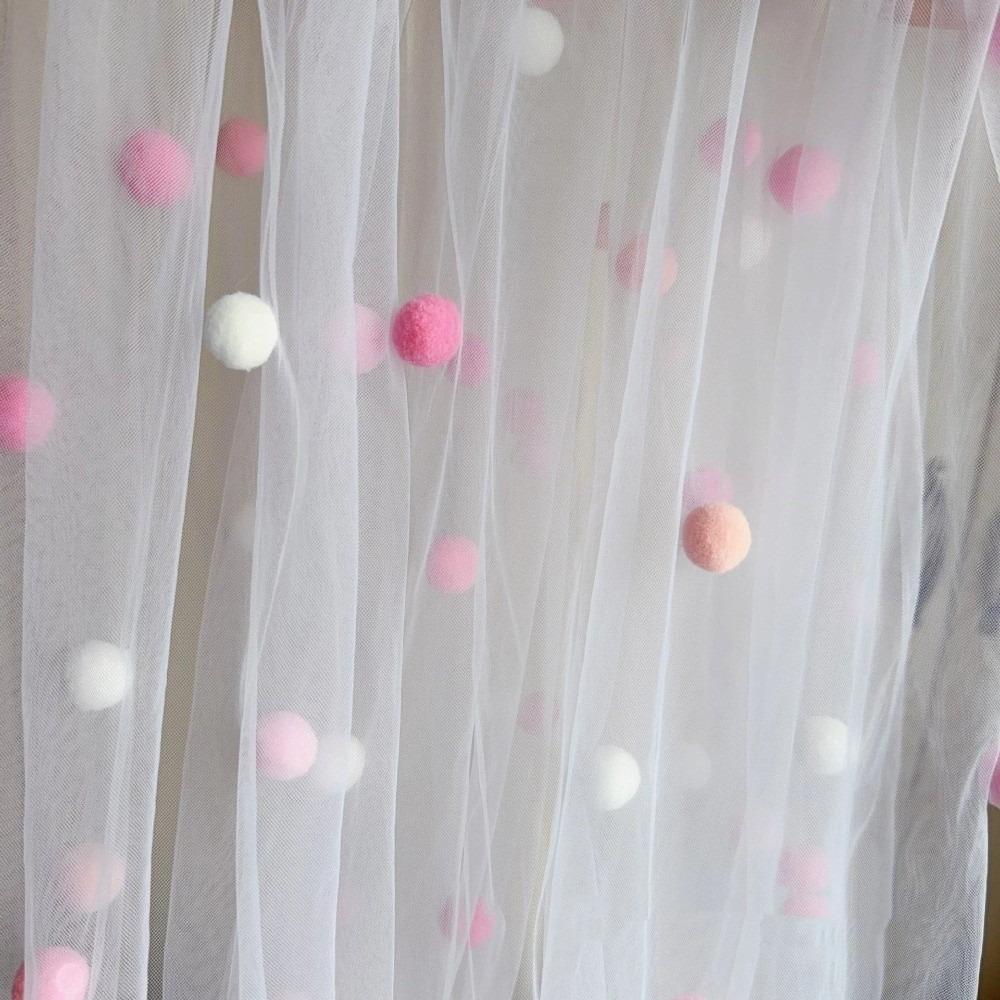 Romantic Tulle Table Runner Handmade Colorful Table Cover Pom-Poms Tablecloth Party Decor
