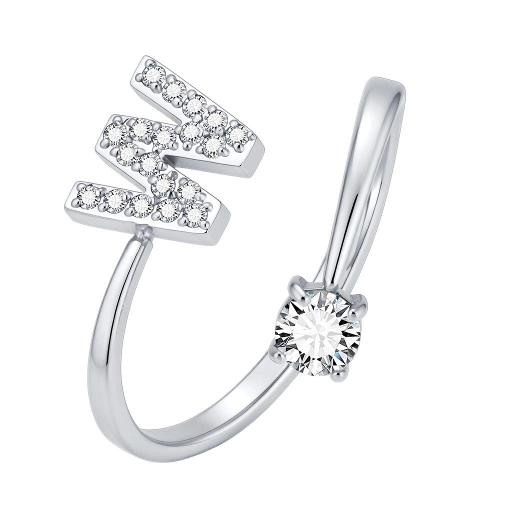 Chic Zircon Initial A-Z Letter Rings for Women Girls Adjustable Opening Ring Name Alphabet Female Wedding Fashion Jewelry Gift