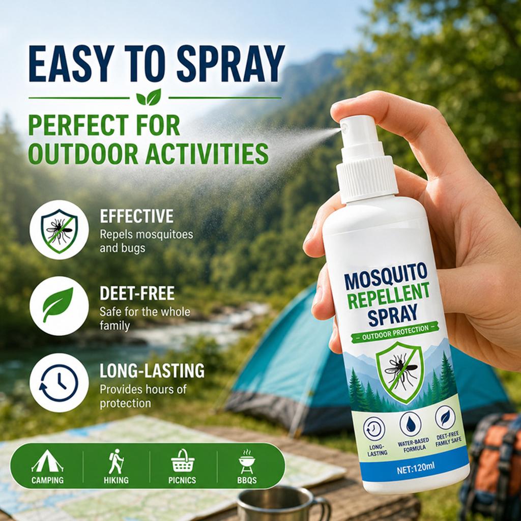 Spray Repellente per Zanzare 120ml Formula a Base d'Acqua Protezione Esterna a Lunga Durata Senza DEET Sicuro per la Famiglia Repellente per Insetti