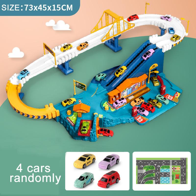 Voiture électrique sur rail Dinosaure Bâtiment Parking Aventure Course Voiture sur rail Jouets Enfants Cerveau Mécanique Interactif Voitures sur rail