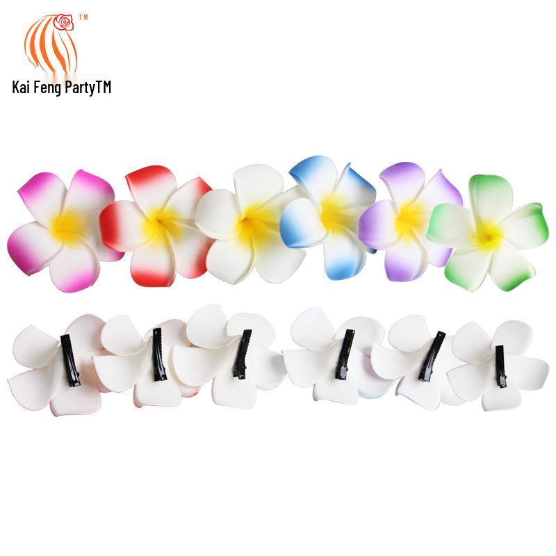 

Kai Feng Frangipani Hawaiian Lei Set with Foam Hair Clip Decoration 7CM (Set of 12)