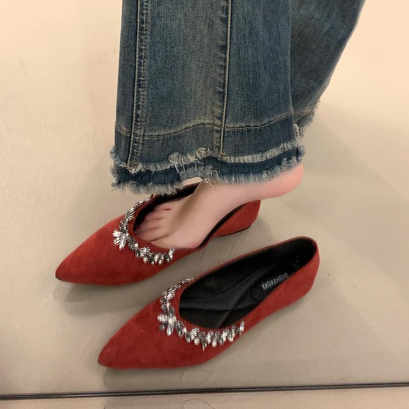 French pointed rhinestone Mary Jane single shoes women's 2025 spring and autumn new flat bottom sweet soft sole evening shoes laden shoes