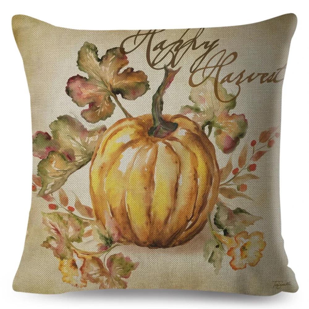 Bunter Aquarell-Kürbis Kissenbezug Dekor Cartoon Pflanze Bedruckter Kissenbezug für Sofa Zuhause Polyester Kissenbezug x