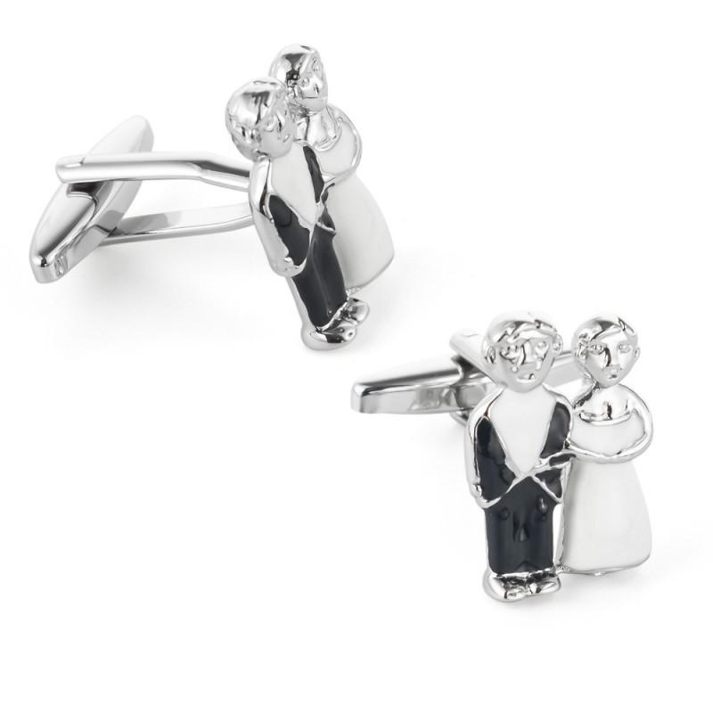 Couple Wedding Paint Plated Silver Metal Copper Cufflinks Men's French