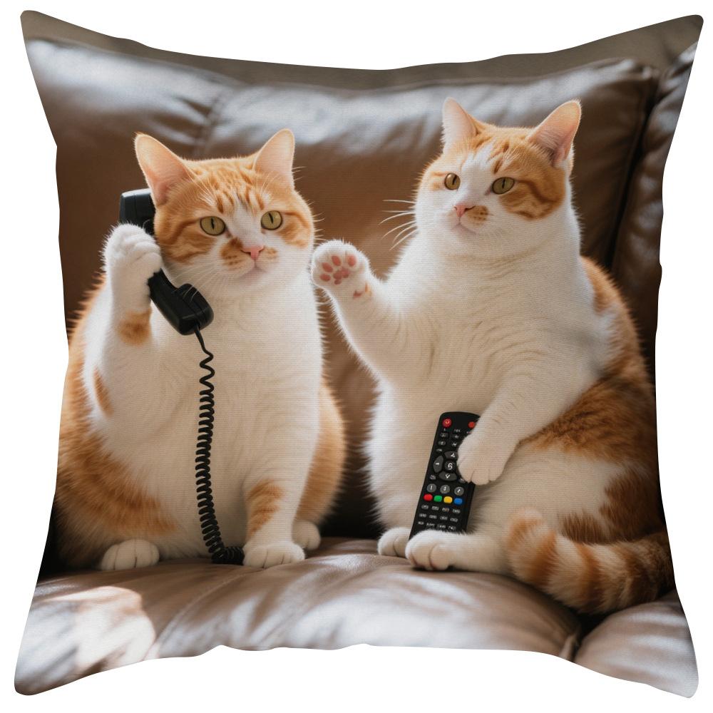 Vibrant Bohemian Style Short Plush Pillow Cover 45x45cm Charming Kitten Living Room  Bedroom Decor (Pillow Insert Not Included)