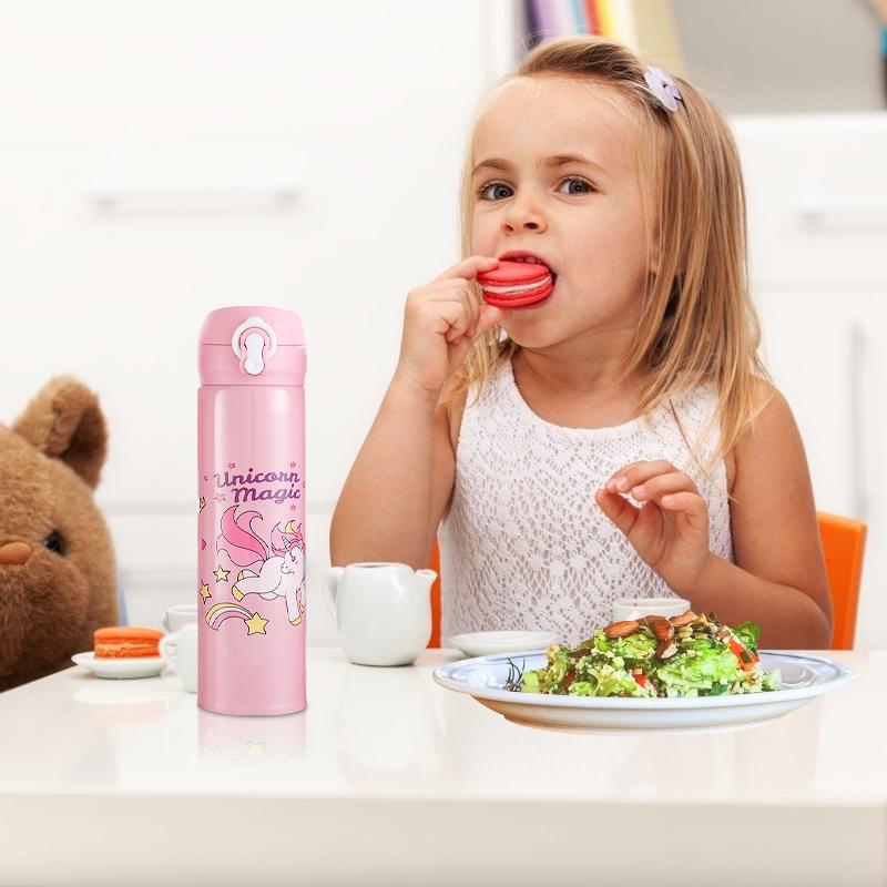 500ML Unicorn Water Bottle For Children Stainless Steel Thermos Bottle Drinkware School Water Bottle For Girls Leakproof Cup
