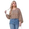 Spring and Autumn Women's Blouse Large Size Lantern Sleeve Loose Printed Shirt Long Sleeve Top