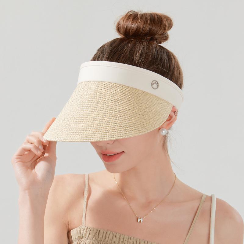 Cool Straw Hat Children's Outdoor Big Eaves Straw Hat Summer Shade Sunscreen Hat Versatile Fashion Ribbon Empty Top Hat