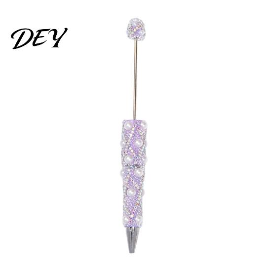 Creative Gift for Women DIY Beadable Pen, Bling Rhinestones And Faux Pearls Beaded Office Desk Accessories Black Ink Ballpoint Pen School Supplies