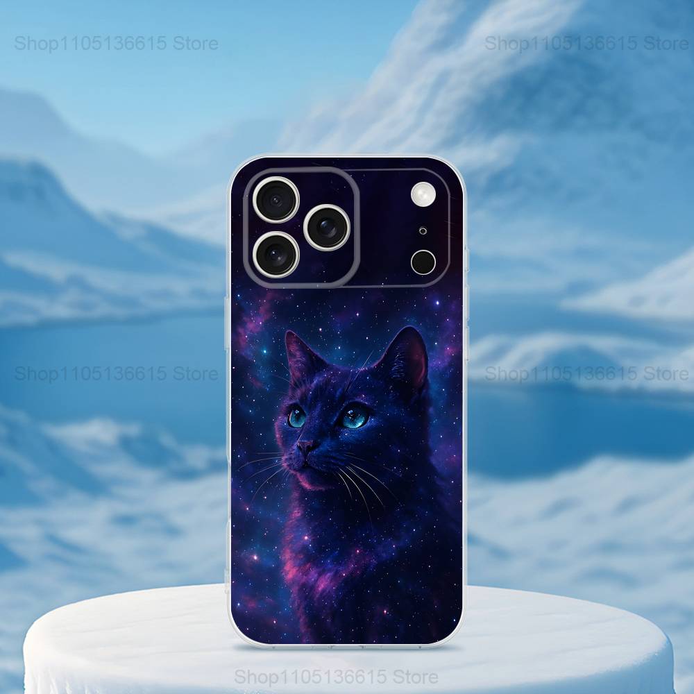 Phantasy Cat Painting Art Phone Case For iPhone 16,15,14,13,12,11,17 Pro,Max,Plus,X,XS,XR,SE,Mini Transparent Soft Cover