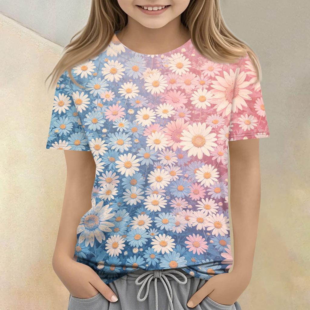 Tricou Casual cu Mânecă Scurtă și Imprimeu Floral pentru Copii, Croială Largă, Gât Rotund, Ușor și Respirabil, Tricou de Vară pentru Băieți și Fete