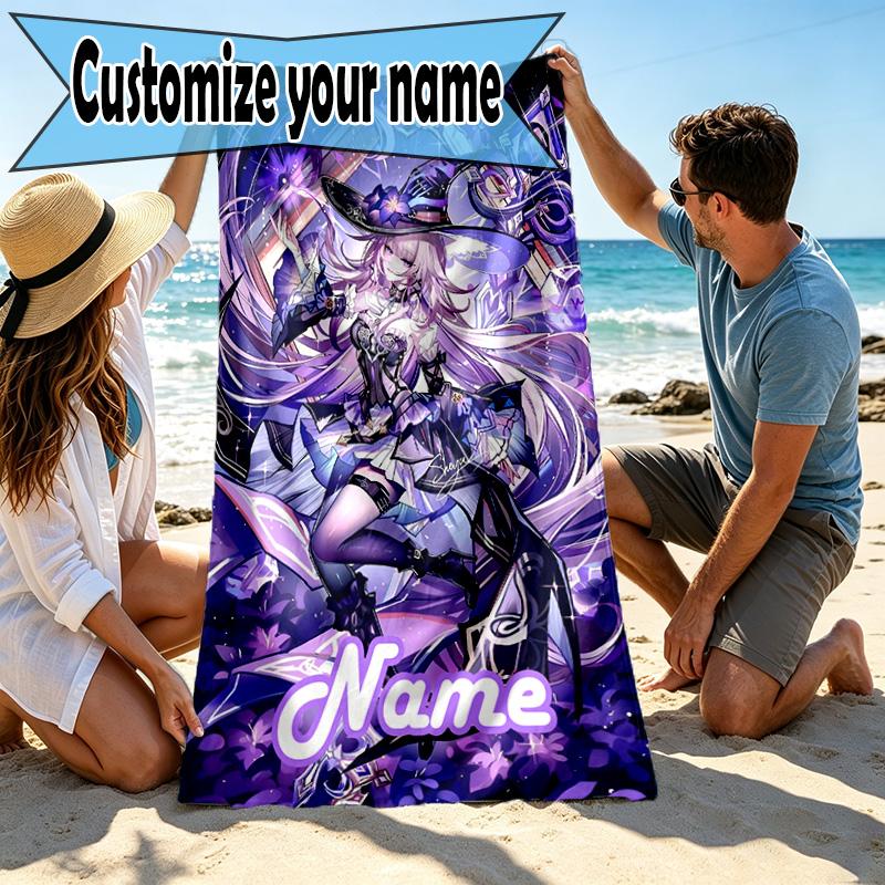 Custom Name Personalized Genshin Impact Print Beach Towel, for Trip Camping Beach Party Home Decor, Birthday Gift for Family & Friends