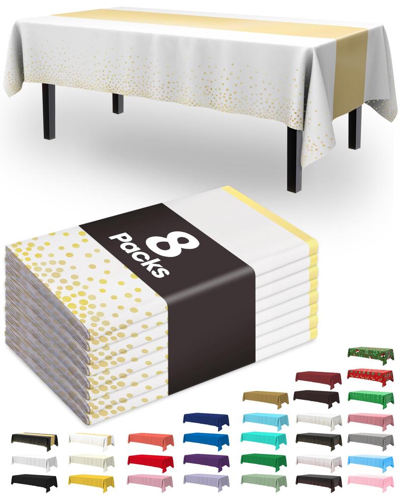 Pureegg Plastic Table Cloth Disposable 8 Pack, 54 x 108 Inch Table Cloths, Graduation Decorations Class of 2025, Graduation Party Tablecloths,