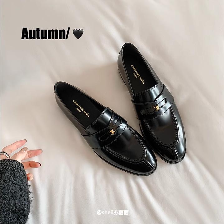 

[Grape mother of the same style] Oxford professor~ Arc de Triomphe gold buckle one pedal lazy loafer single shoes women s small leather shoes 40 чорний