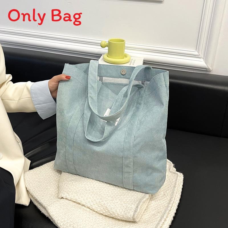 Streetwear Fashion Large Tote Bag In Corduroy Fabric With Inner Pouch And Dual Straps For Casual Outings