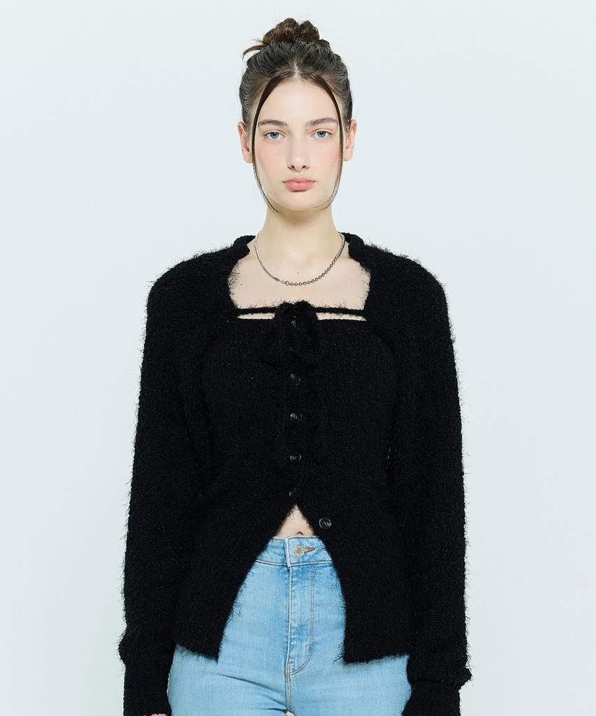 LARTIGENT L6 Bolero & Bustier Knit Set(Black)