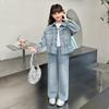 Cowgirl Mode Streetwear Denim Bekleidungsset Jeans und Jacke 2-teiliges Outfit Anzug Kinder Mädchen Freizeit Straßenkleidung Trainingsanzüge