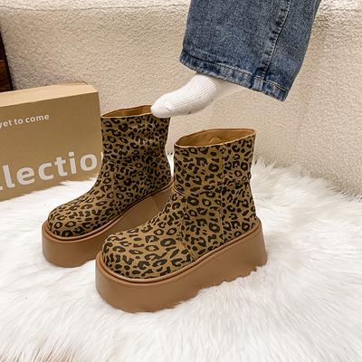 Fashion Women's Boots Winter Wear Resistant Leopard Wedge 2024 Hot Sale New Fashion Outdoors Non-slip Shoes for Women Botines Mujer