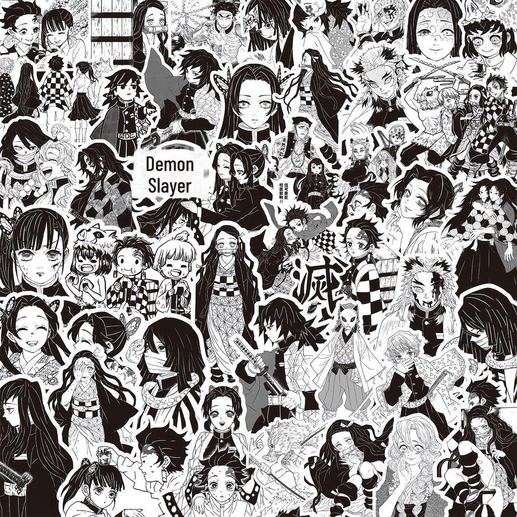 Demon Slayer Black & White Stickers: Tanjiro, Tomioka, Nezuko, Shinobu for Notebook Decoration