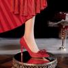 Spitze Stiletto Satin Applikation High Heels rot festliches Brautkleid Hochzeitsschuhe Brautjungfernschuhe