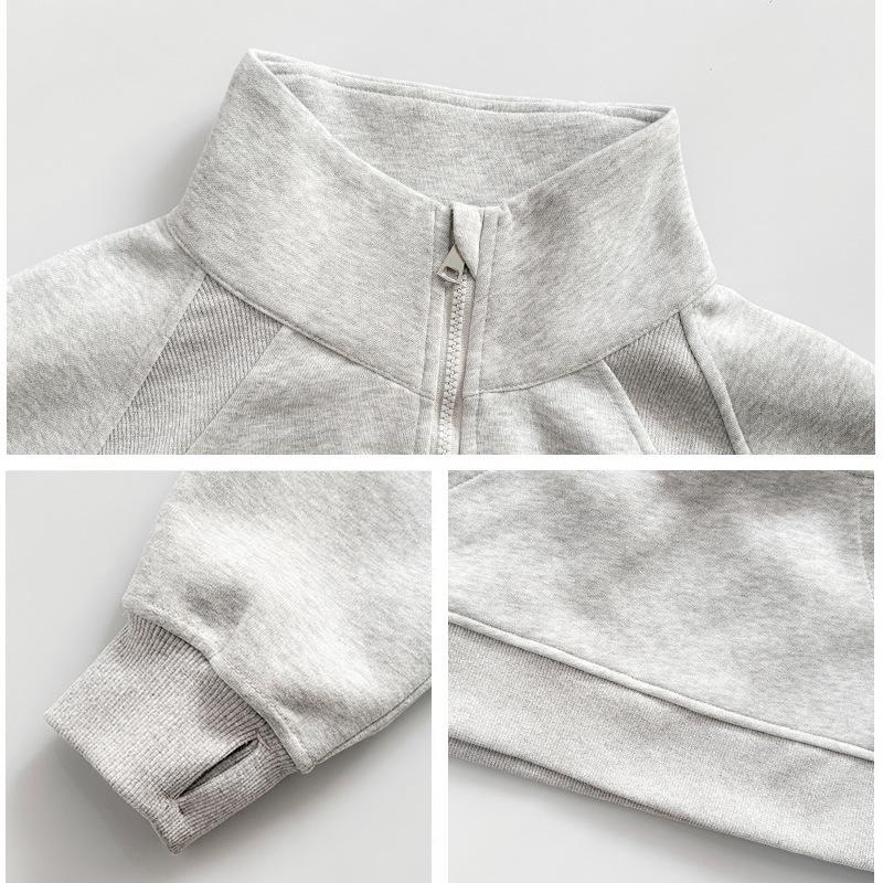 Half Zipper Short Sweater Womens Spring Autumn and Winter Updated Polo Stand-up Collar Pullover Relaxed Fit American Active Top