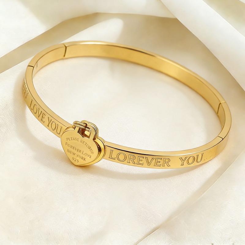 Meier Titanium Steel Bracelet for Women - French Letter Double Heart Bangle