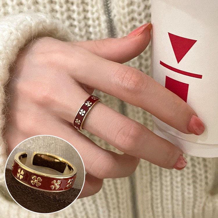 French Vintage Red Oval Women's 925 Silver-Plated Adjustable Ring - Korean Style Influencer Chic