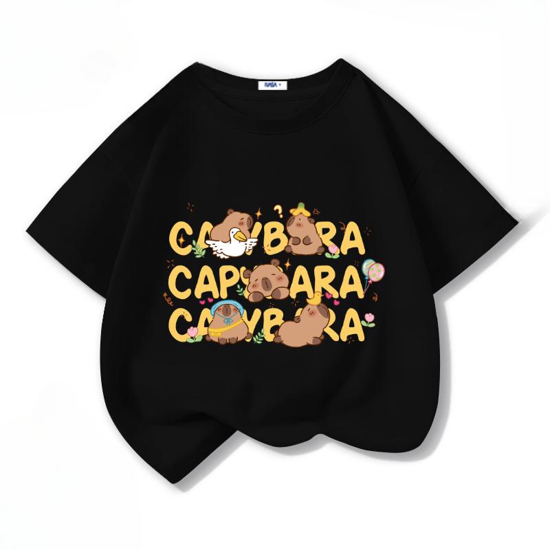 Cartoon Kapibala Print Cotton Cool Children's T-shirt Short Sleeve Summer Fashion Boys Girls Tee Top Kid Clothes