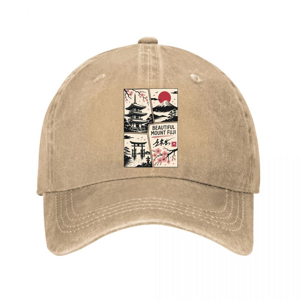 Japanese Sunrise Temple Blossom Embl Washed Baseball Cap Outdoor For Womens Unisex FeUnisex Dad Hat
