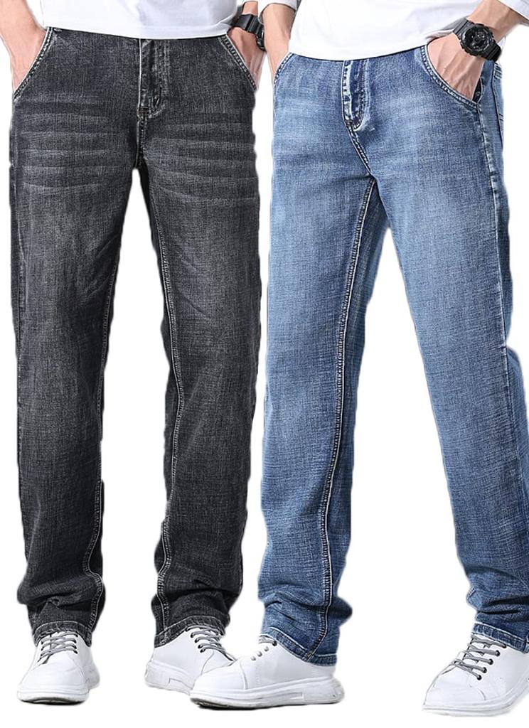 Laquest Men's Stretch Straight Fit Denim Pants (Size 36, Light Blue)