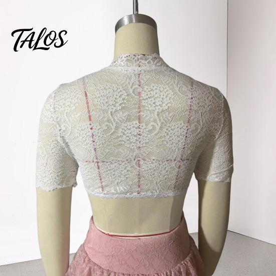 Tradiční německá blůza Dirndl Dámská crop top s květinovou krajkou, Bavorská kostýmová blůza na Oktoberfest, Krátký rukáv, Průhledná zkrácená košile, Sexy top
