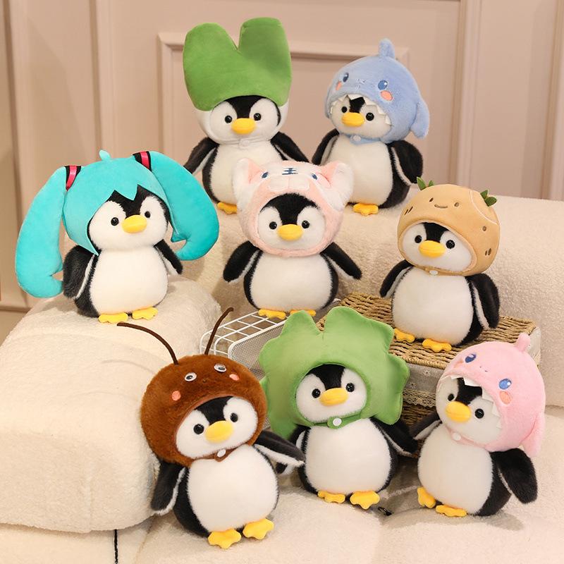 Cartoon Cute Penguin Turned Cat Shark Doll Plush Toy Kitten Doll Children Soothing Doll