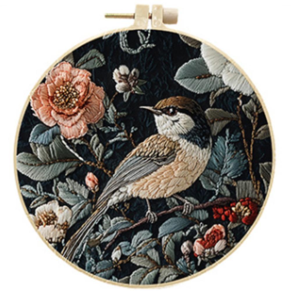 1 Set DIY Flower and Bird Embroidery Material Kit Is Suitable for Beginners and Includes Instructions. It's a Handmade Fabric Material Kit.