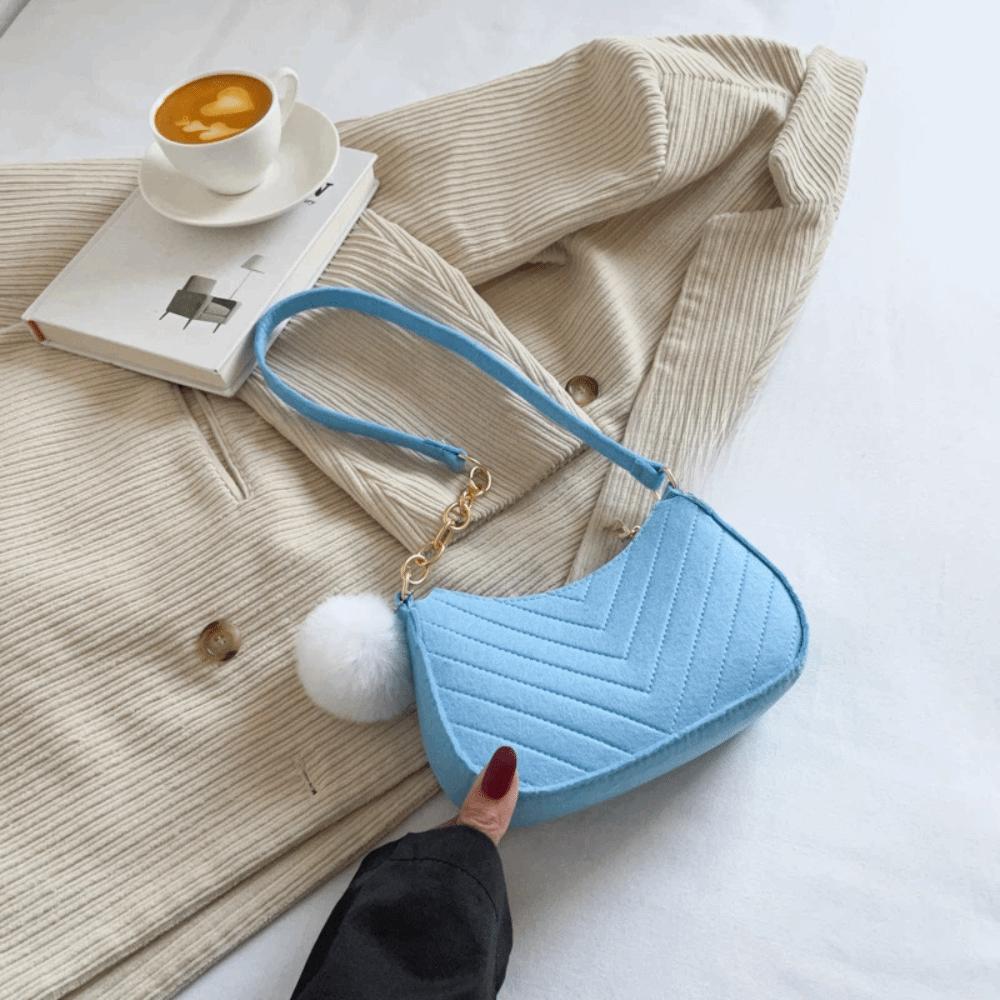 

Fashion Design Felt Underarm Bag Simple Design Handbag All-match Mini Shoulder Bag Commute светло-синий
