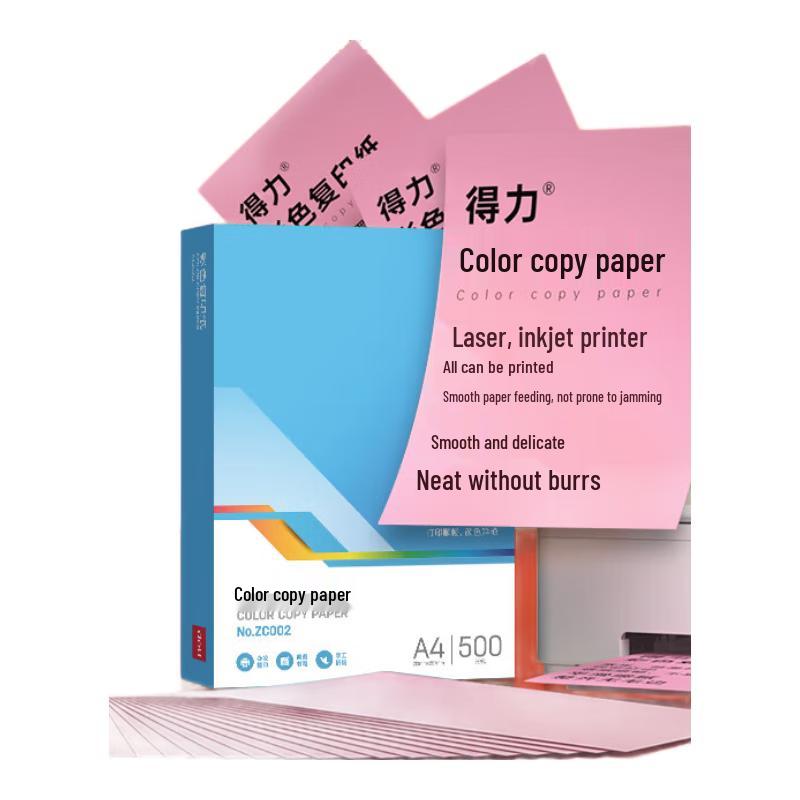 Deli A4 70g Light Red/Pink Colored Copy & Craft Paper, 500 Sheets