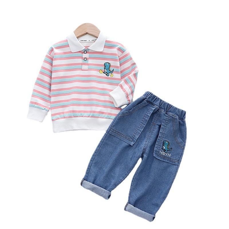 Klučičí pruhovaná kreslená košile s klopou, ležérní set s dlouhým rukávem, pohledný dvoudílný set