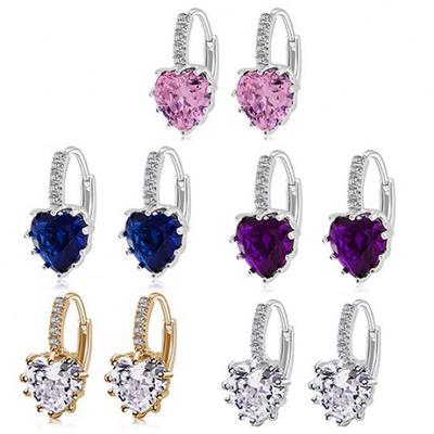 Women Elegant Cute Shiny Love Heart Rhinestone Inlaid Ear Studs Hoop Earrings