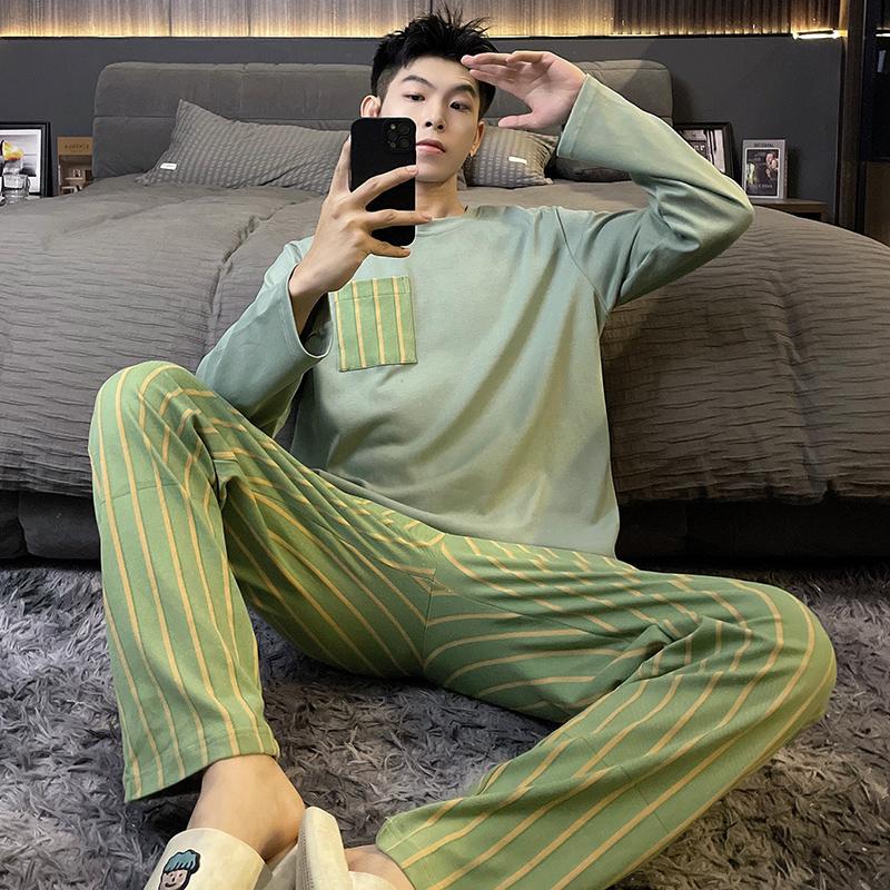 spring Autumn Leisure loose young Boys Sleepwear Men's Pajamas Set Stripe Long Sleeve Nightwear Pijama Home Wear y2k men Clothes
