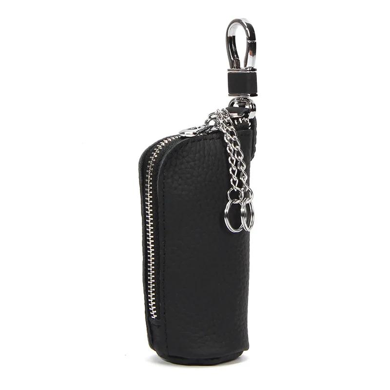 Women Genuine Leather Car Key Chain Wallet Waist Hanging Keys Pouch Zipper Closure Home Key Money Organizer Case