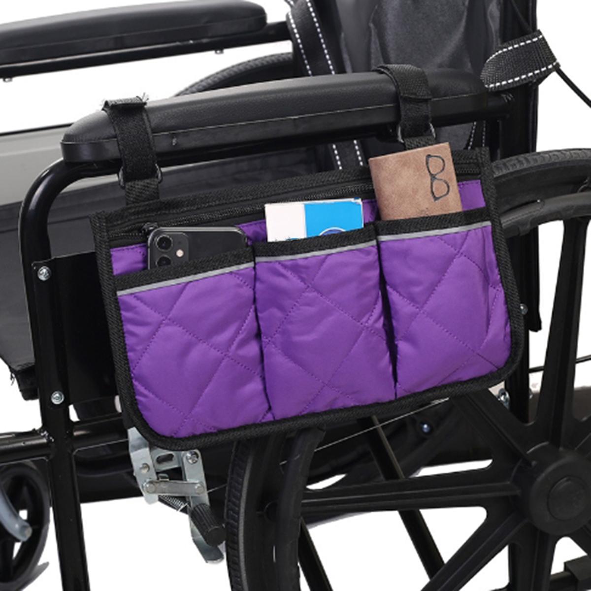 

Wheelchair side armrest bag Reflective strip Portable Velcro polyester storage and hanging bag 20cm*30cm фиолетовый