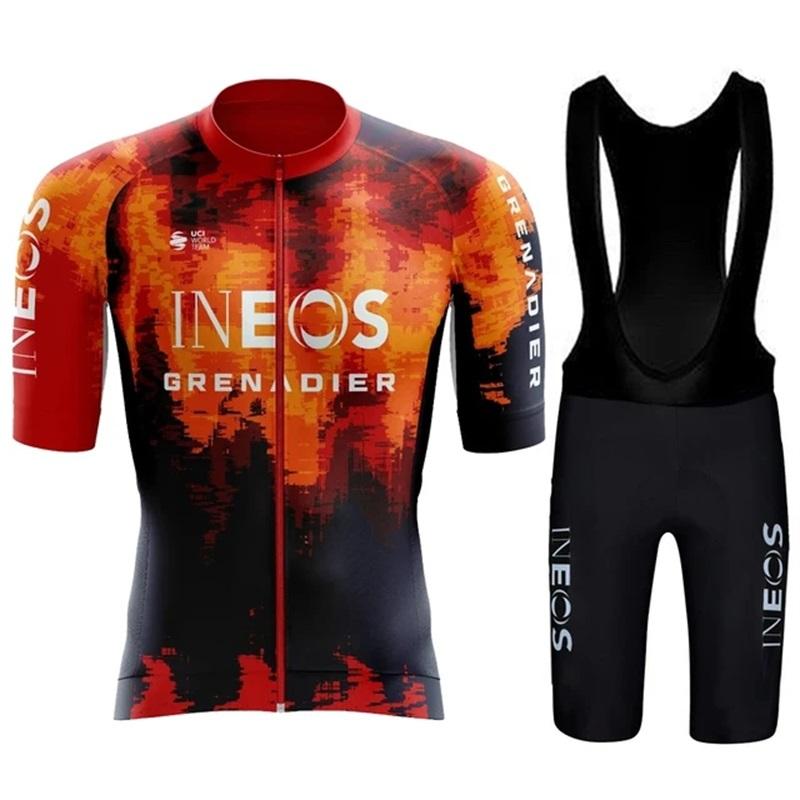 2026 Estate Pro Team INEOS GRENADIERS Bianco Abbigliamento da Ciclismo Set Maglia da Ciclismo Uomo Maglia da Bici da Strada Completo Pantaloncini da Ciclismo con Bretelle