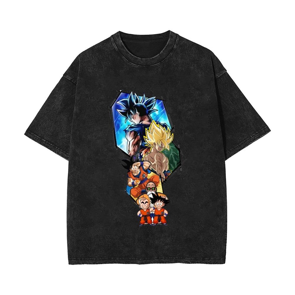 Trending Super Saiyan Vintage Washed Cotton Oversized T Shirt Anime Print Tee for Men Women