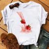 Maycaur Nové Kawaii Dámské Topy s Potiskem Ovoce Jahody Ležérní Dámské Krátkorukávové Streetwear Černé Trička Oversized s Kulatým Výstřihem