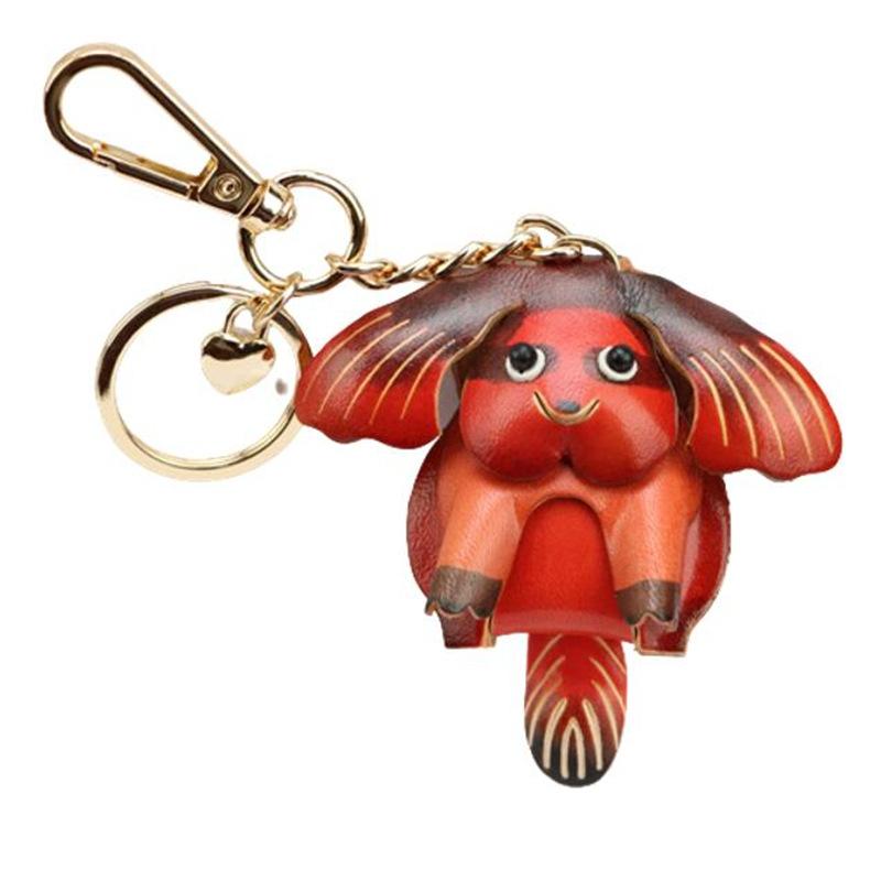 First Layer Cowhide Puppy Pendant Car Keychain Leather Rope Bag Pendant Accessories Zodiac Gifts