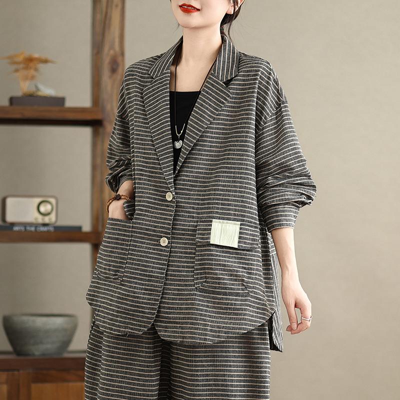 Dimanaf 2025 Nye Jakker Dame Kåpe Stripe Lin Tynn Vintage Yttertøy Langermet Vår Løs Knappelukking Kåpe