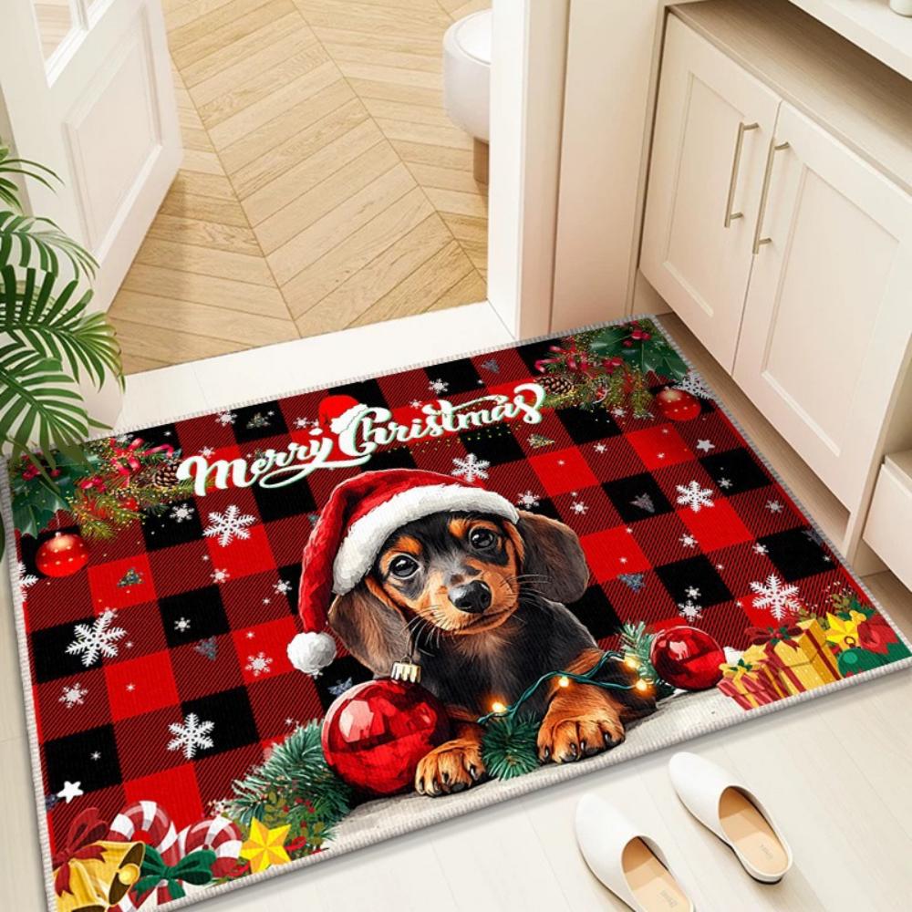 Christmas Gnome Snowman Tree Pattern Doormat Pink and Blue Color Scheme Non Slip Entrance Rug for Living Room Bedroom Decor